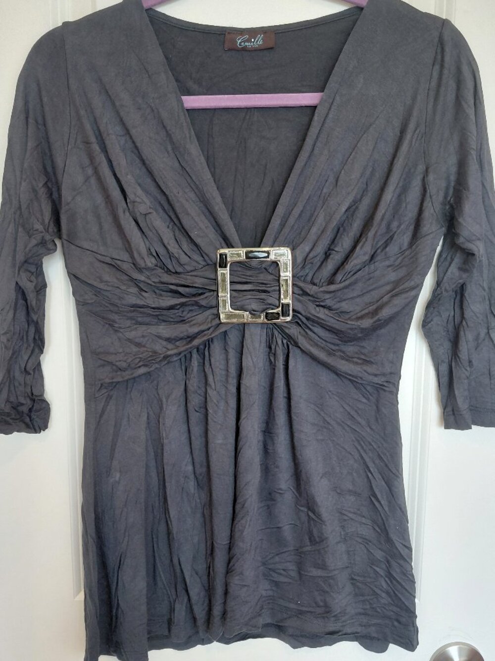 Gray Buckle Blouse